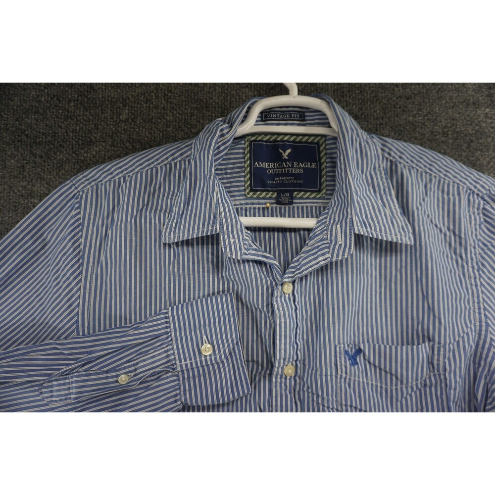 American Eagle Shirt Mens Large Blue White Striped Vintage Fit Button Up